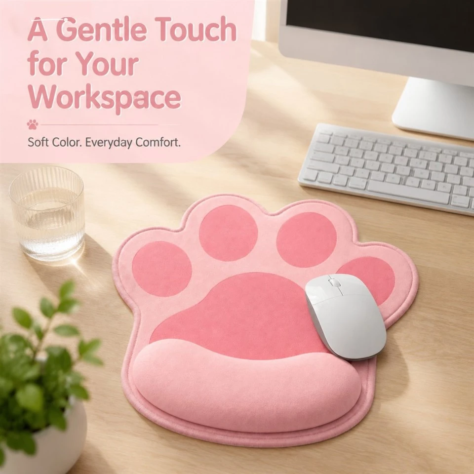 Cute Cat Paw Mouse Pad With Wrist Support, Soft Memory Foam Ergonomic Mousepad Non‑Slip Rubber Base For Office Desk high quality