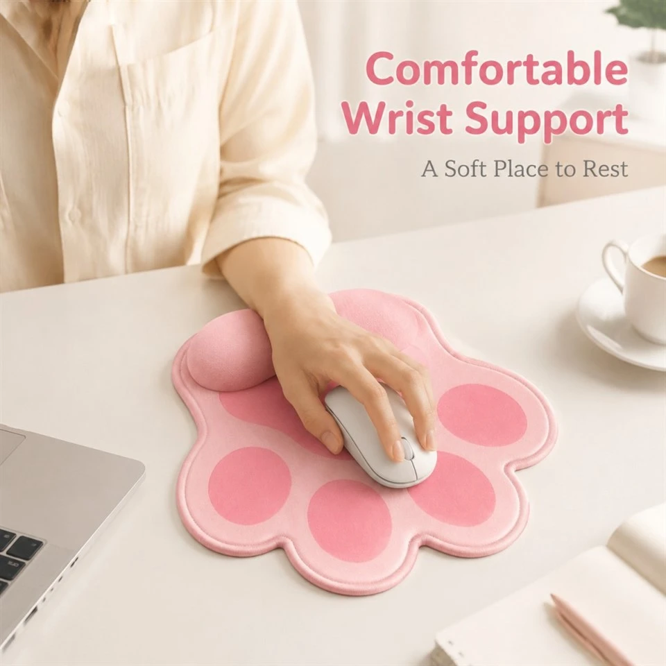 Cute Cat Paw Mouse Pad With Wrist Support, Soft Memory Foam Ergonomic Mousepad Non‑Slip Rubber Base For Office Desk best