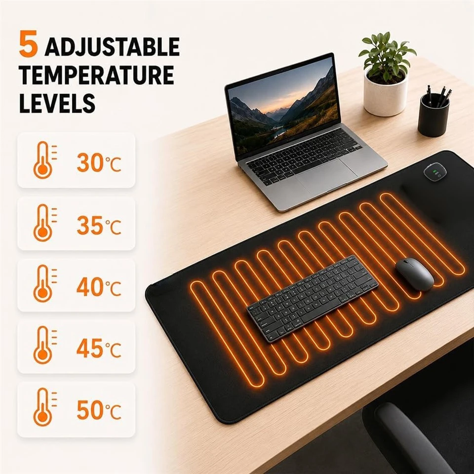 Large Electric Heated Desk Mat, 5 Temp Levels & 24H Timer, Waterproof PU Heating Keyboard Pad For Office Home high quality