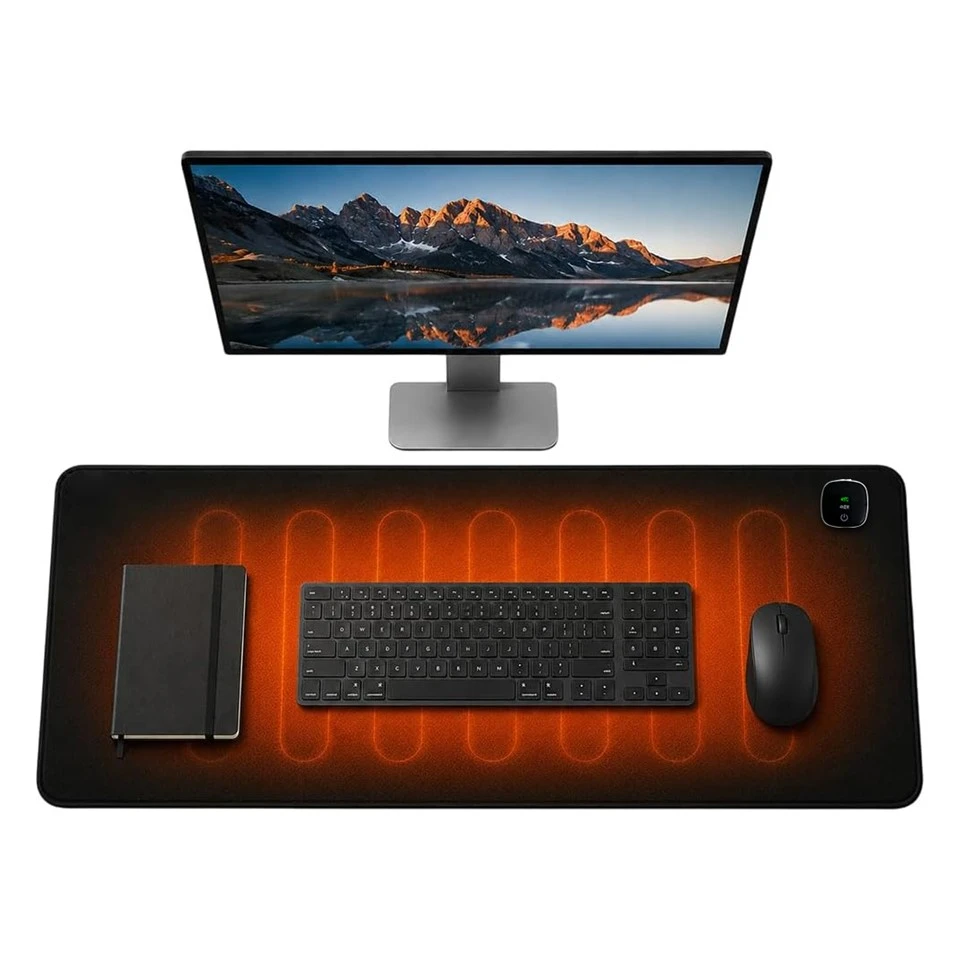 Large Electric Heated Desk Mat, 5 Temp Levels & 24H Timer, Waterproof PU Heating Keyboard Pad For Office Home