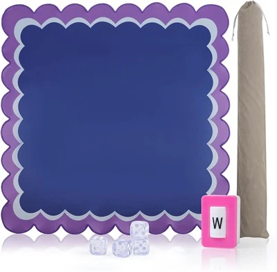 Scalloped Edge Mahjong Game Mat 79.5cm, Non-Slip Silicone Table Cover For Mahjong Poker Board Game